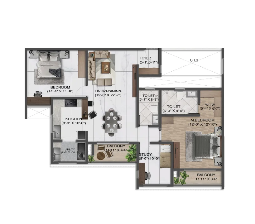 3 BHK Elite floor plan