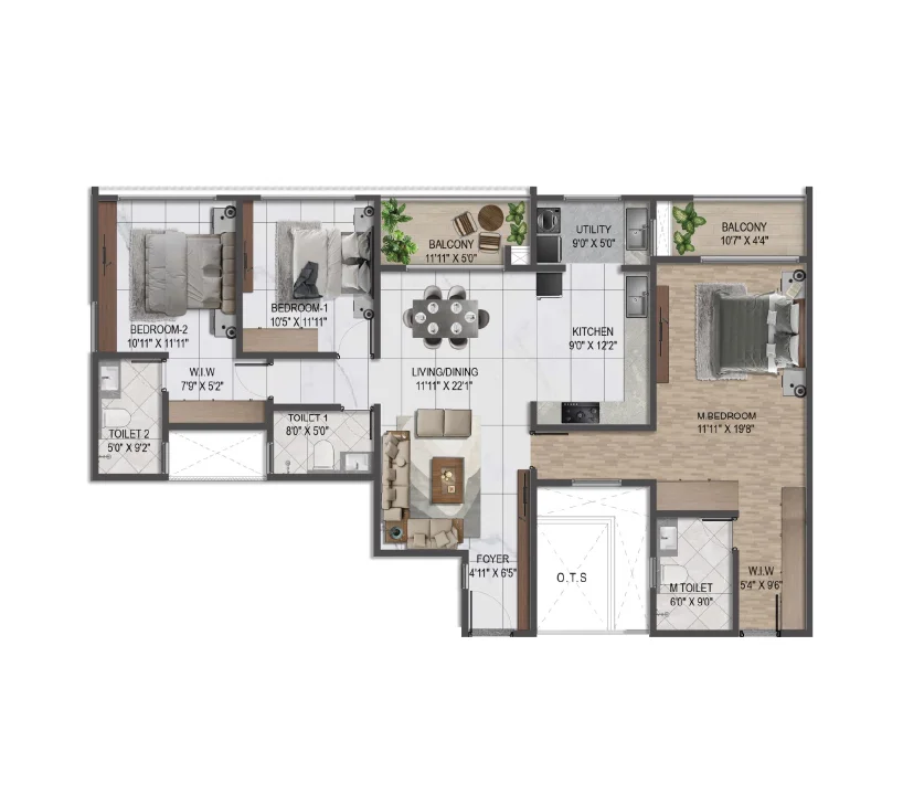 3 BHK Regal floor plan