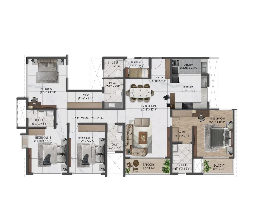 4 BHK Elite floor plan
